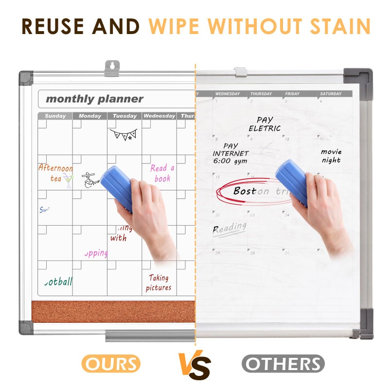 MAKELLO Dry Erase Calendar for Wall 36" x 24", Large Calendar Whiteboard with Cork Board for Office, Home, School, Family, Kitchen and Bedroom, 3' x 2' - Image 5